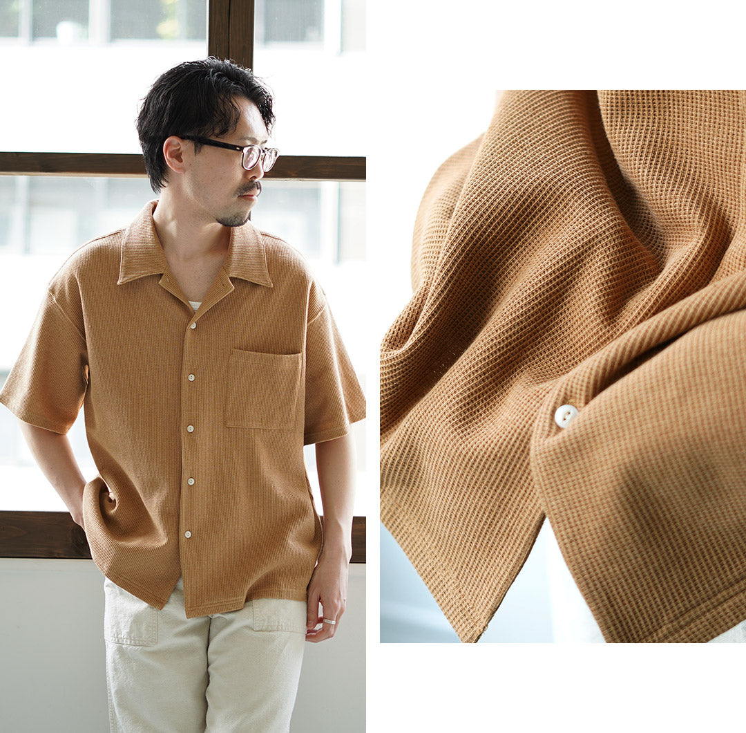 UNDYED / Non-dyed Organic Cotton Waffle Short Sleeve Shirt