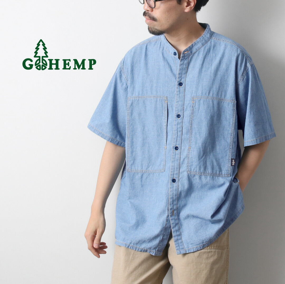 GOHEMP / Hemp Cotton Chambray Work Collarless Shirt