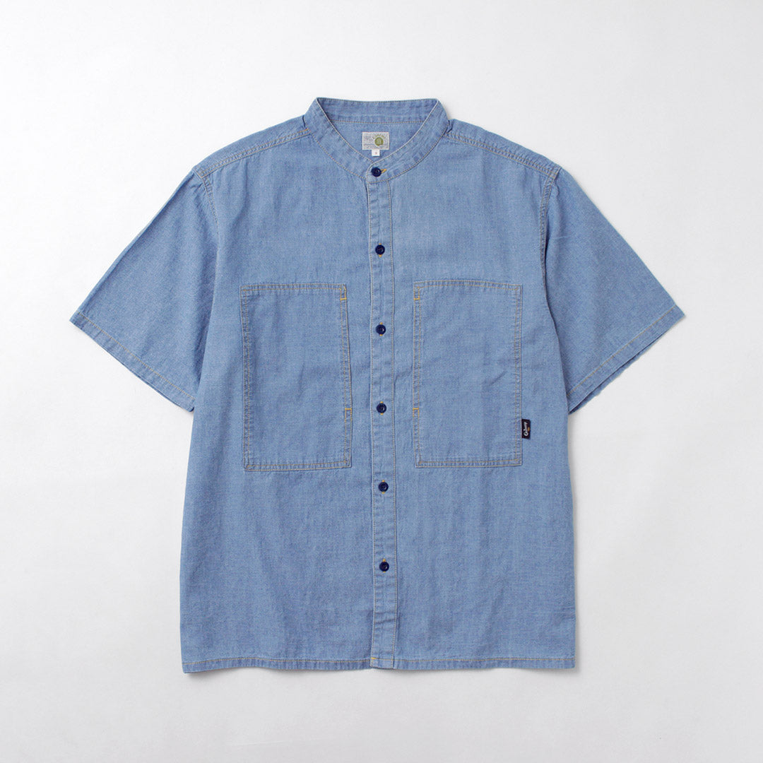 GOHEMP / Hemp Cotton Chambray Work Collarless Shirt