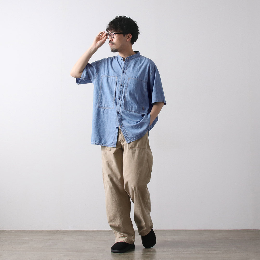 GOHEMP / Hemp Cotton Chambray Work Collarless Shirt
