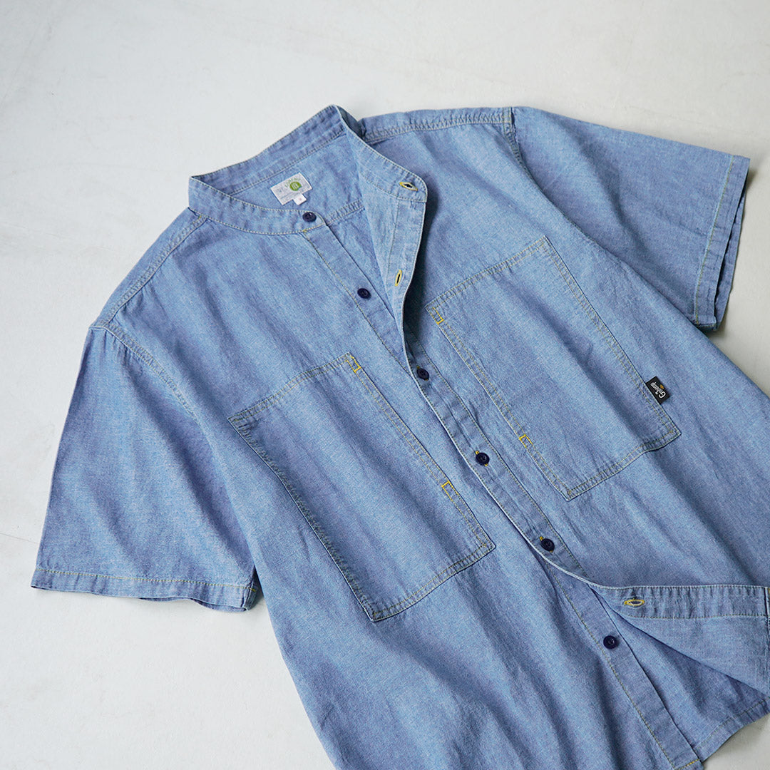 GOHEMP / Hemp Cotton Chambray Work Collarless Shirt