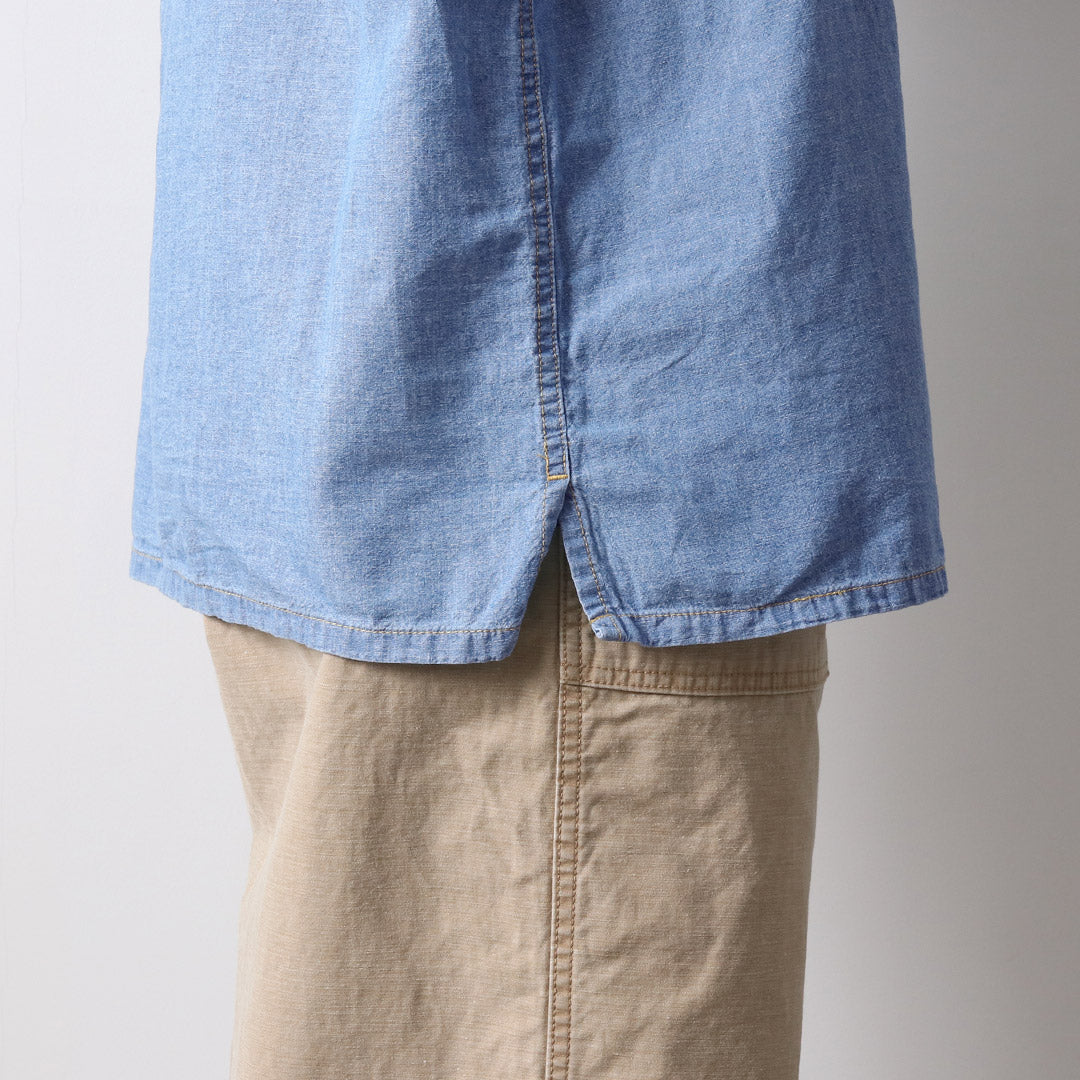 GOHEMP / Hemp Cotton Chambray Work Collarless Shirt