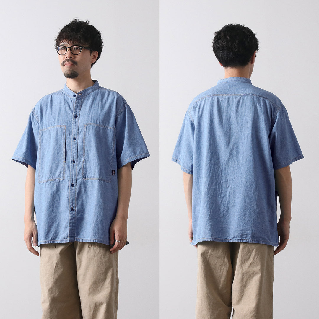 GOHEMP / Hemp Cotton Chambray Work Collarless Shirt