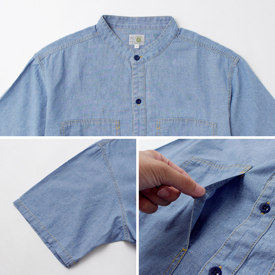 GOHEMP / Hemp Cotton Chambray Work Collarless Shirt