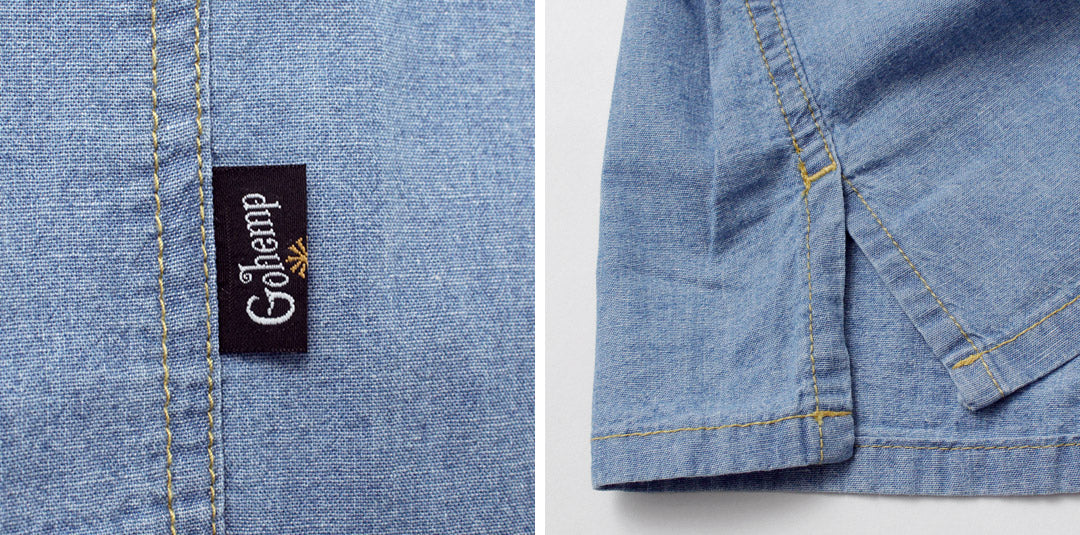 GOHEMP / Hemp Cotton Chambray Work Collarless Shirt