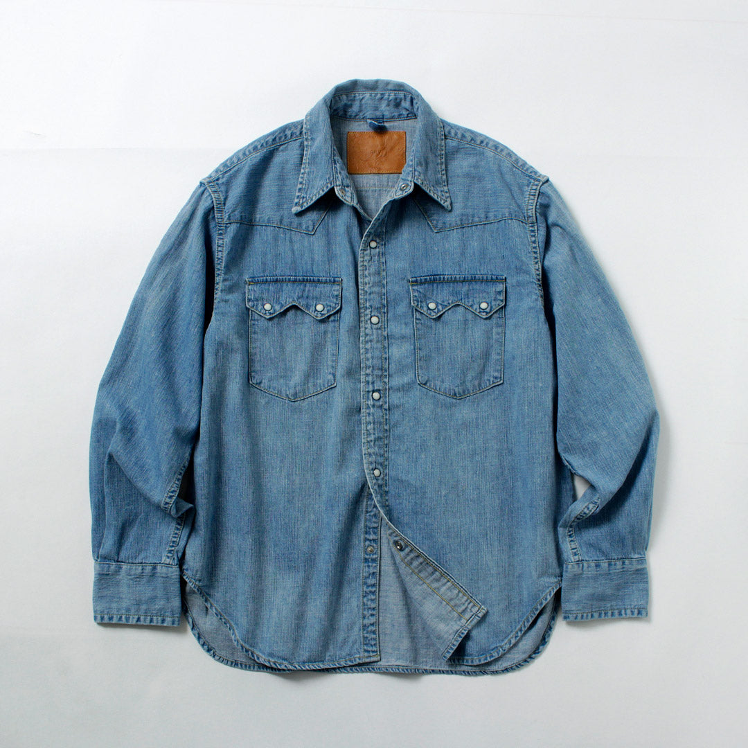 REMI RELIEF / 8.5oz Denim Western Shirt Sawtooth Flap Used Finish
