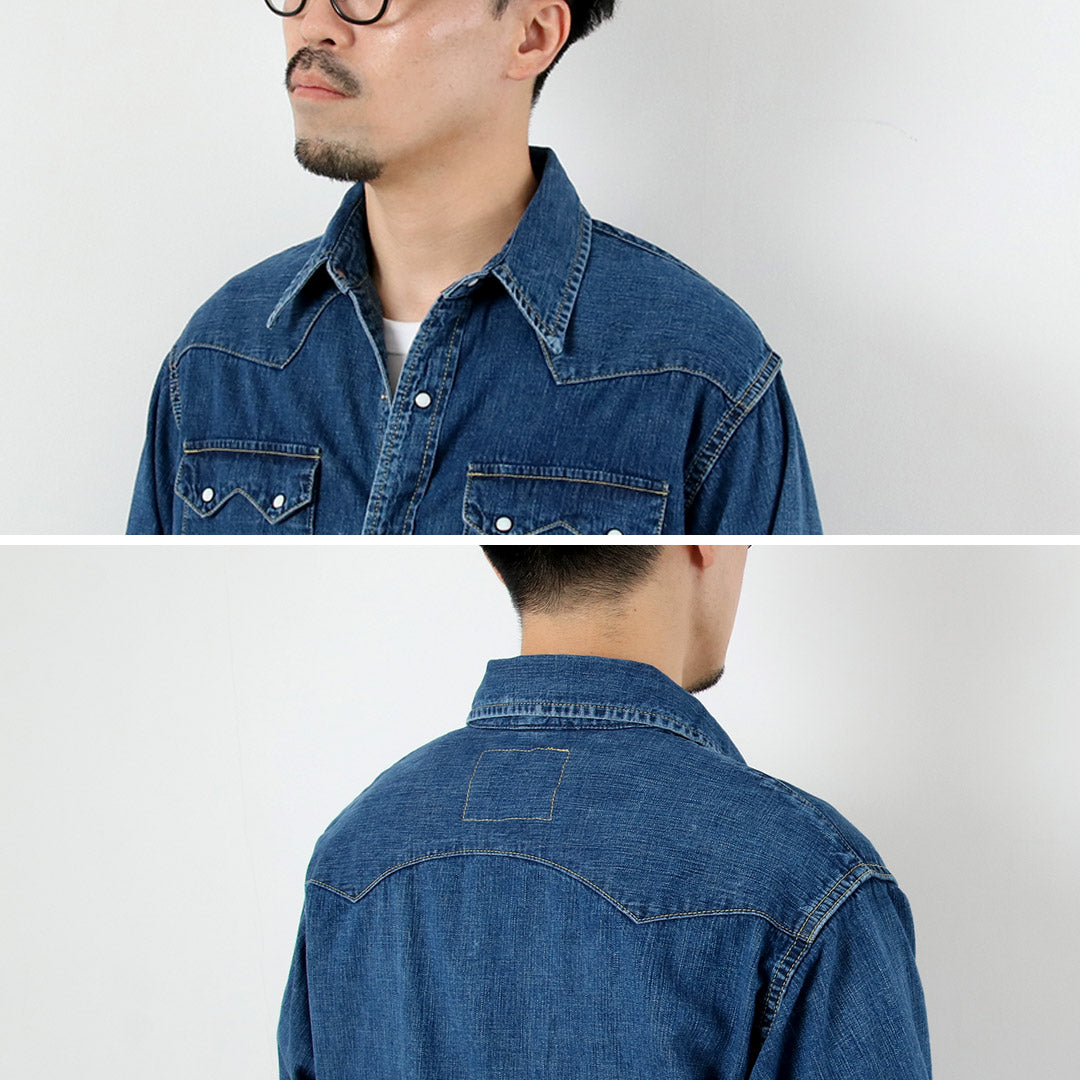 REMI RELIEF / 8.5oz Denim Western Shirt Sawtooth Flap Used Finish