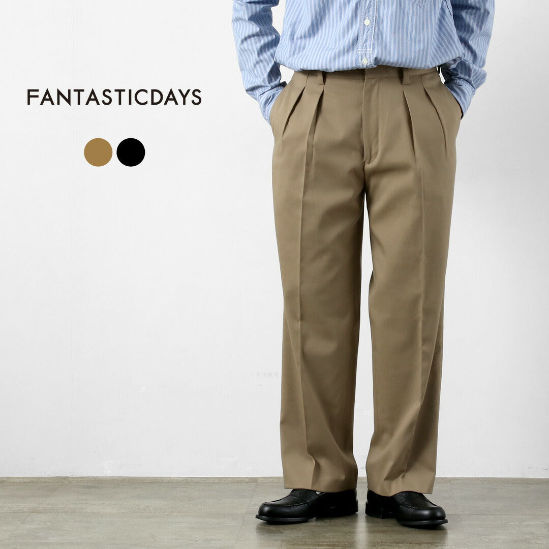 FANTASTICDAYS / Polyester Wool Twill Wide 2-Pleated Slacks