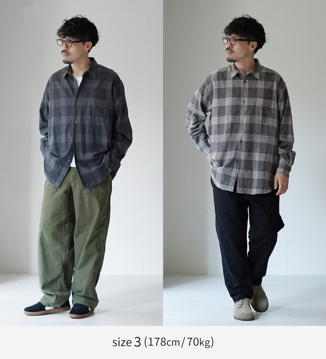 FUJITO / Cotton/Yak Block Check Big Size Shirt