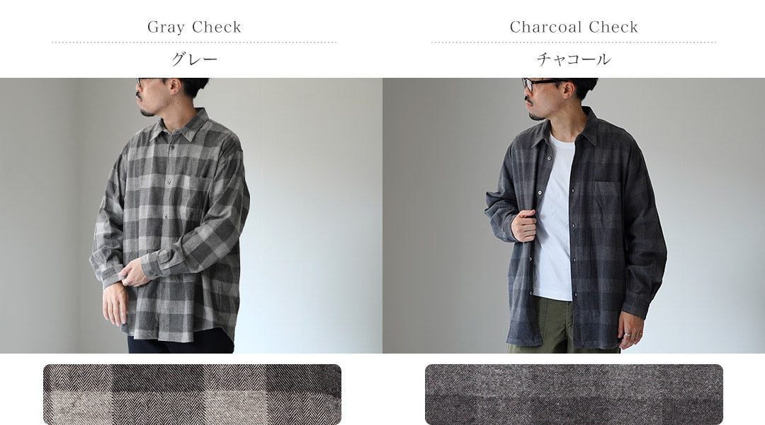 FUJITO / Cotton/Yak Block Check Big Size Shirt