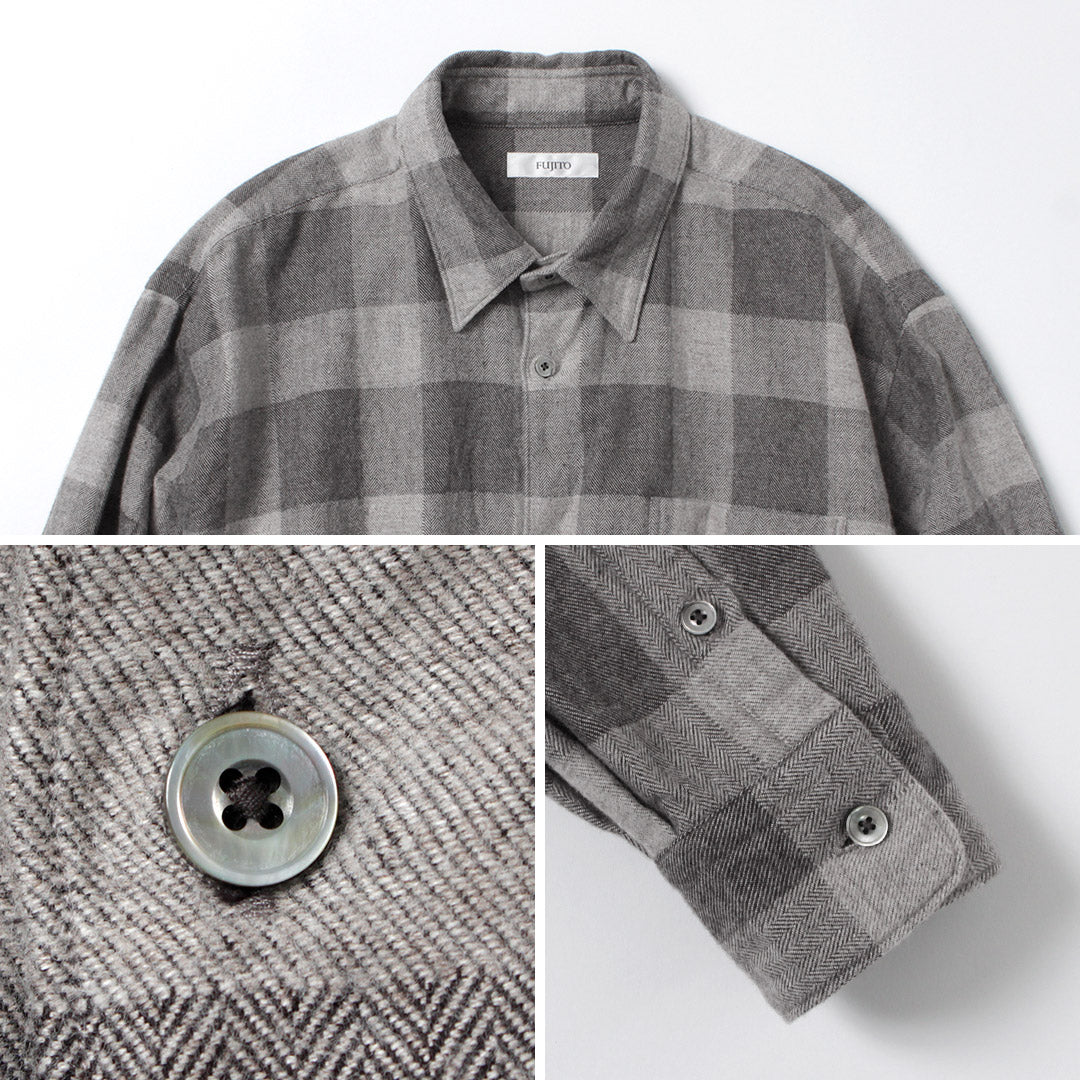FUJITO / Cotton/Yak Block Check Big Size Shirt