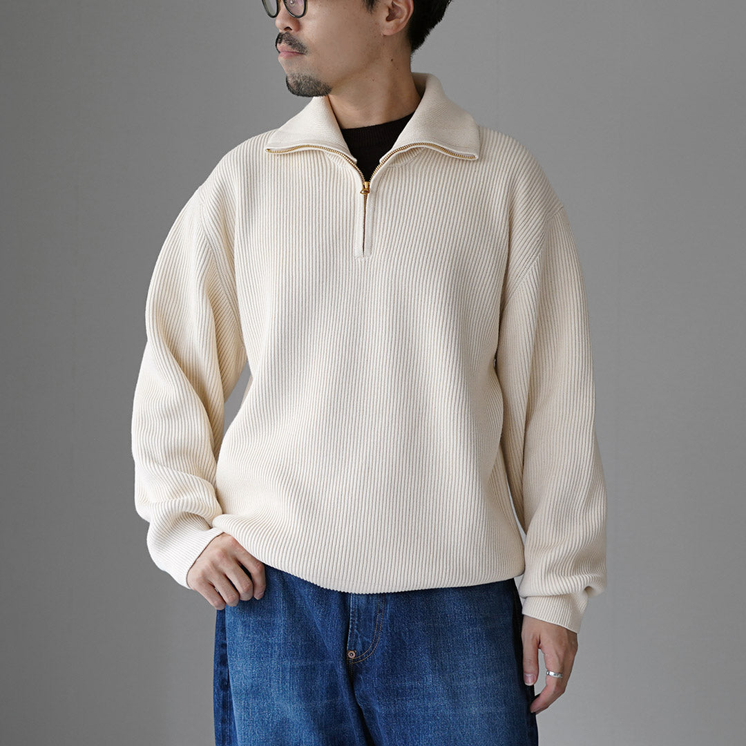 SIN TEÑIR / Punto canalé Punto con media cremallera en algodón orgánico