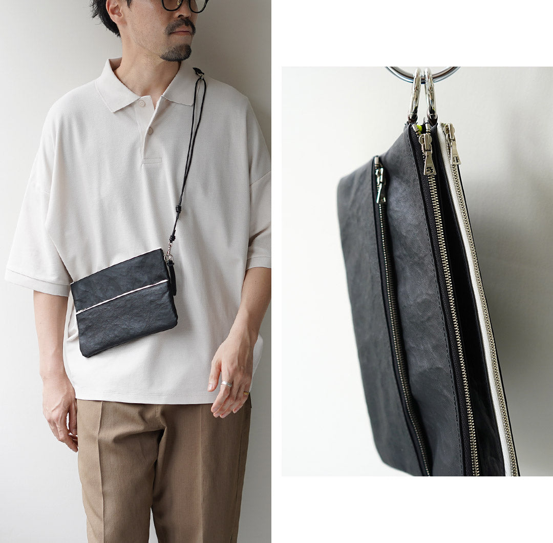 SENTI / Dyneema Leather Double Zip Pouch LL
