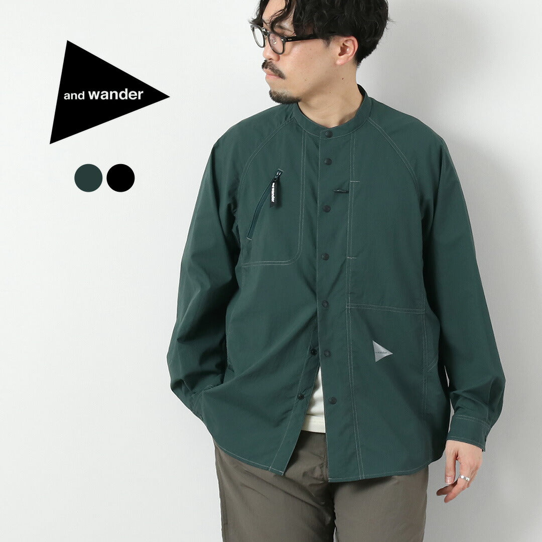 AND WANDER / Stretch Rip Band Collar Shirt