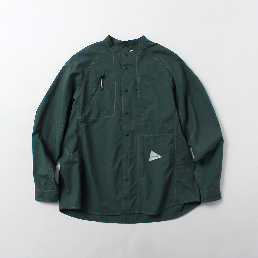 AND WANDER / Stretch Rip Band Collar Shirt