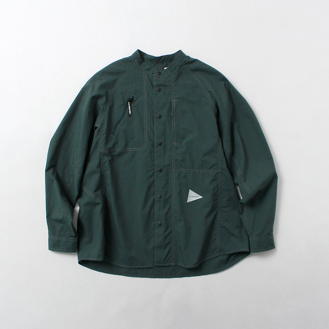AND WANDER / Stretch Rip Band Collar Shirt