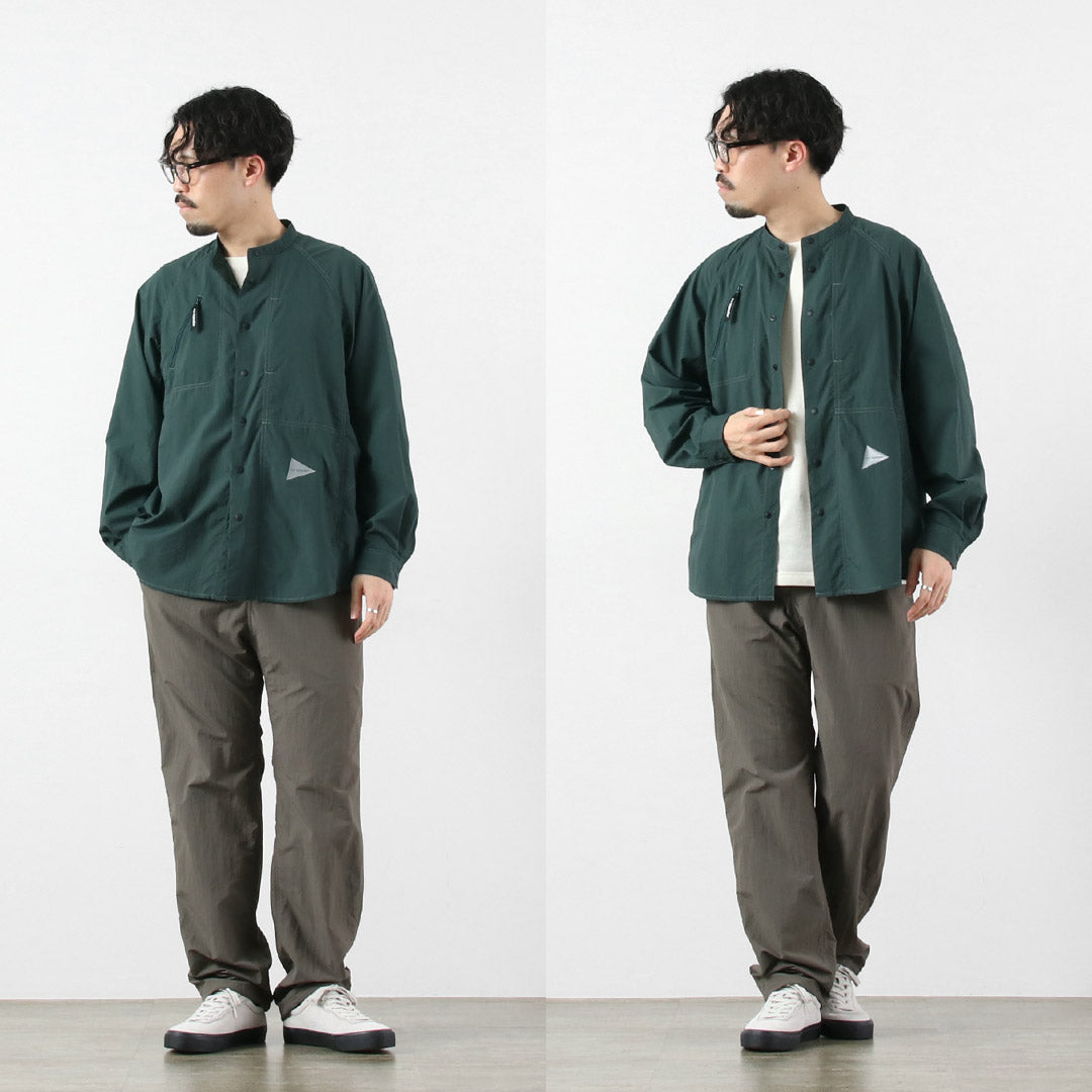 AND WANDER / Stretch Rip Band Collar Shirt