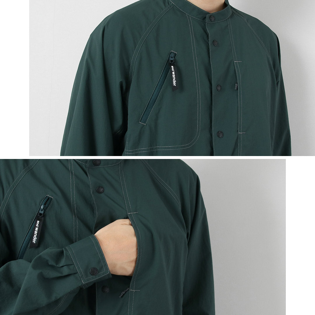 AND WANDER / Stretch Rip Band Collar Shirt