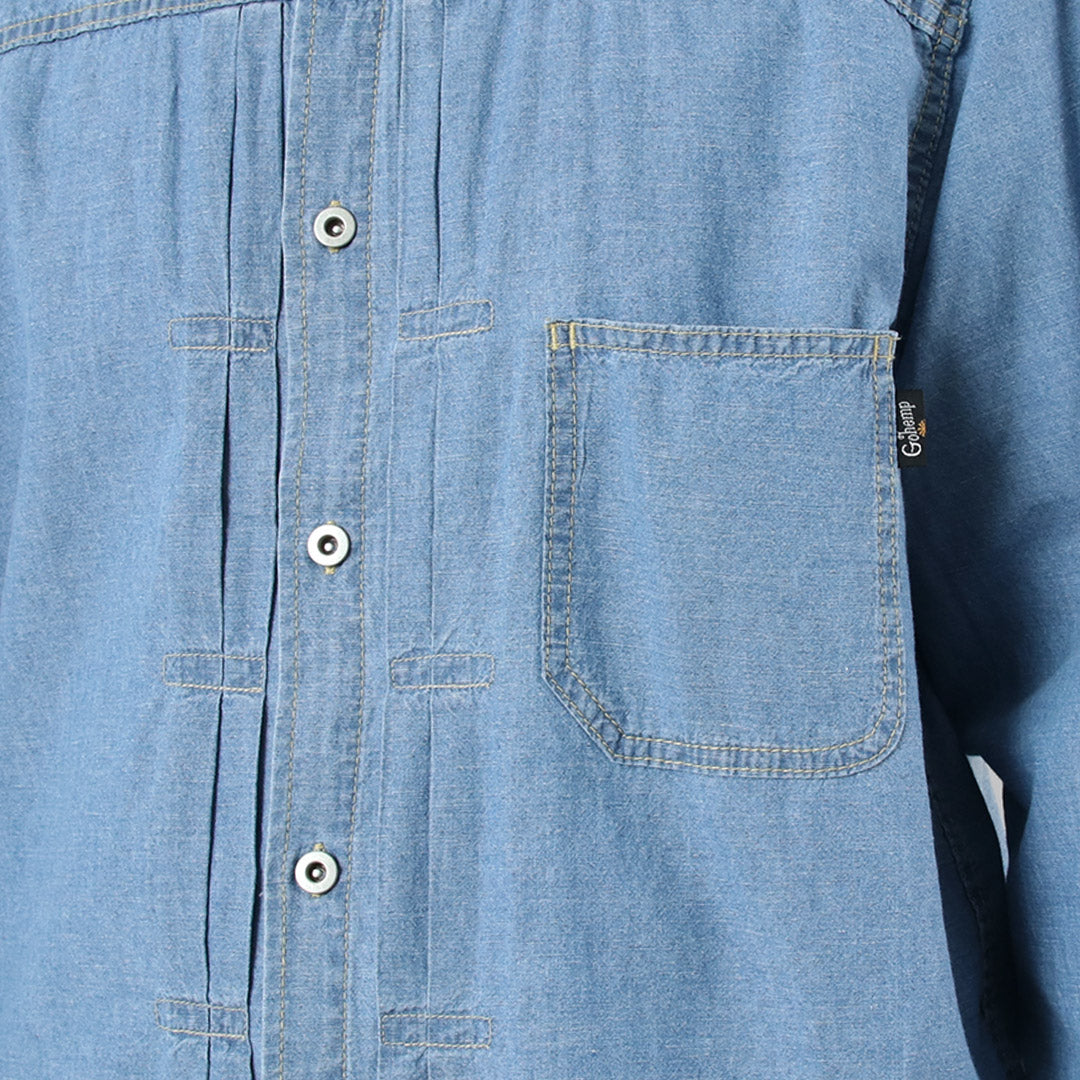 GOHEMP / Chemise de Travail Plissée, Chambray Chanvre-Coton