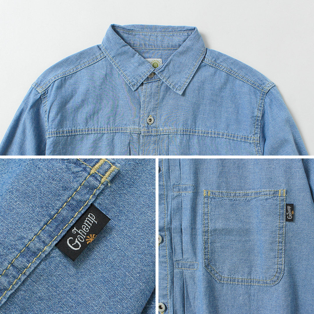 GOHEMP / Chemise de Travail Plissée, Chambray Chanvre-Coton