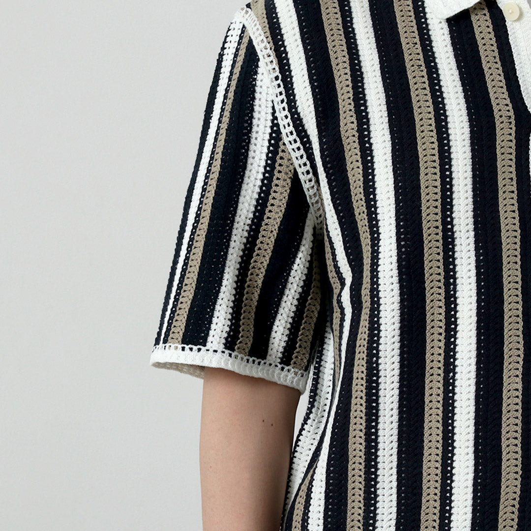 WAX LONDON / Porto Polo Shirt - Stripe Crochet