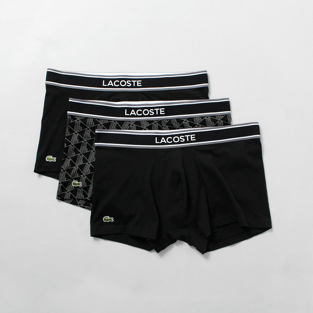LACOSTE / Monogram and Plain 3-Pack Stretch Cotton Trunks Set