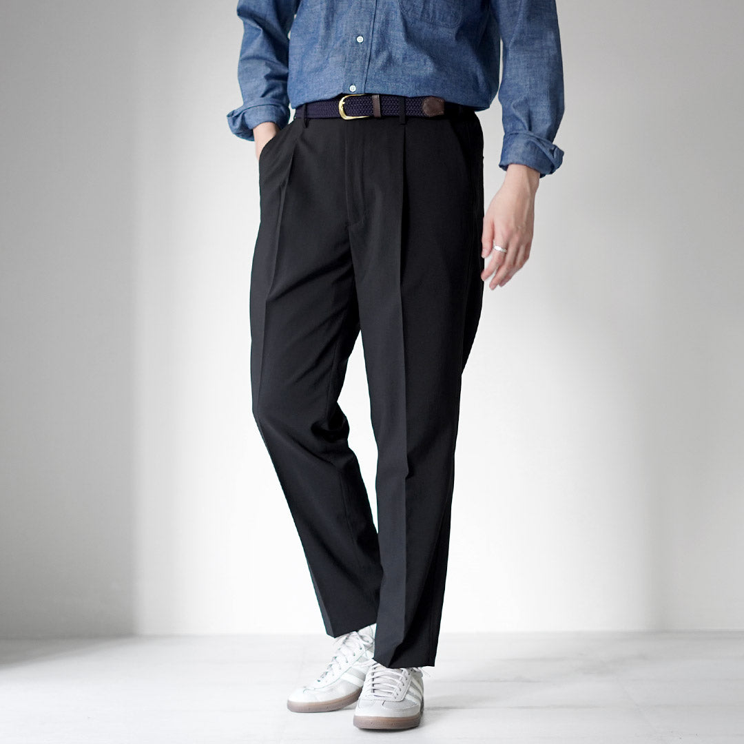 FANTASTICDAYS / 1-Pleat Linen-Like Polyester Trousers