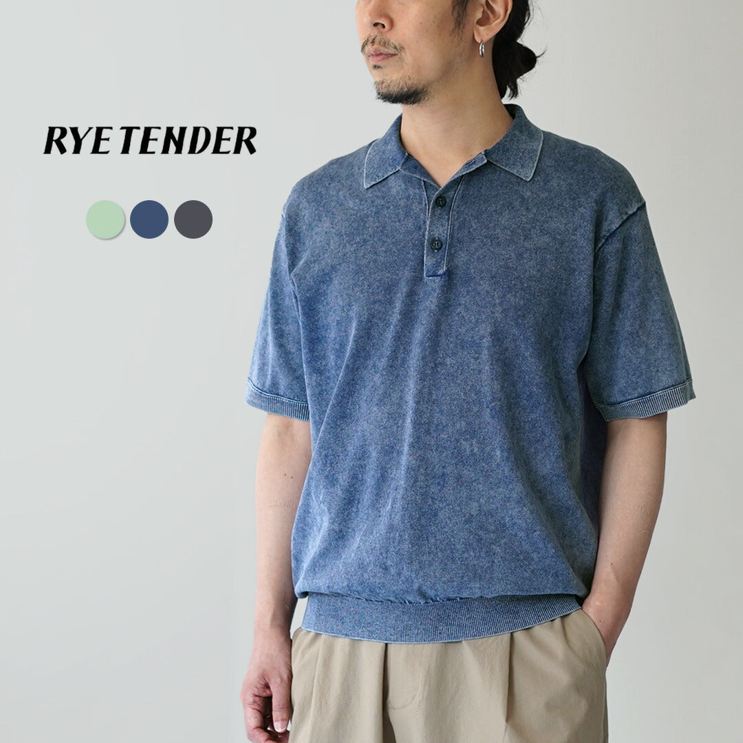 RYE TENDER / Odessa Pigment-Dyed Knit Polo Shirt