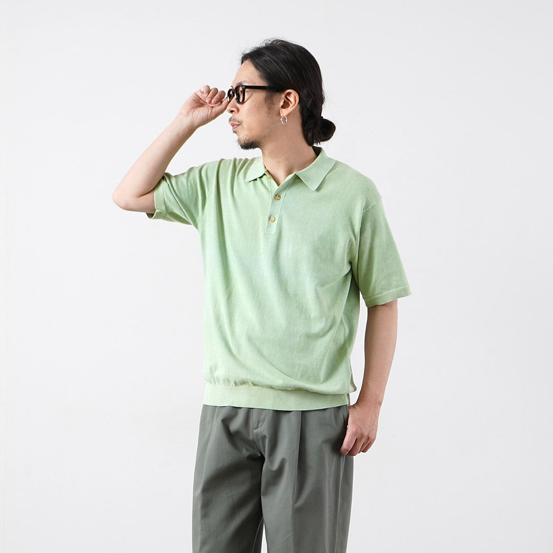 RYE TENDER / Odessa Pigment-Dyed Knit Polo Shirt
