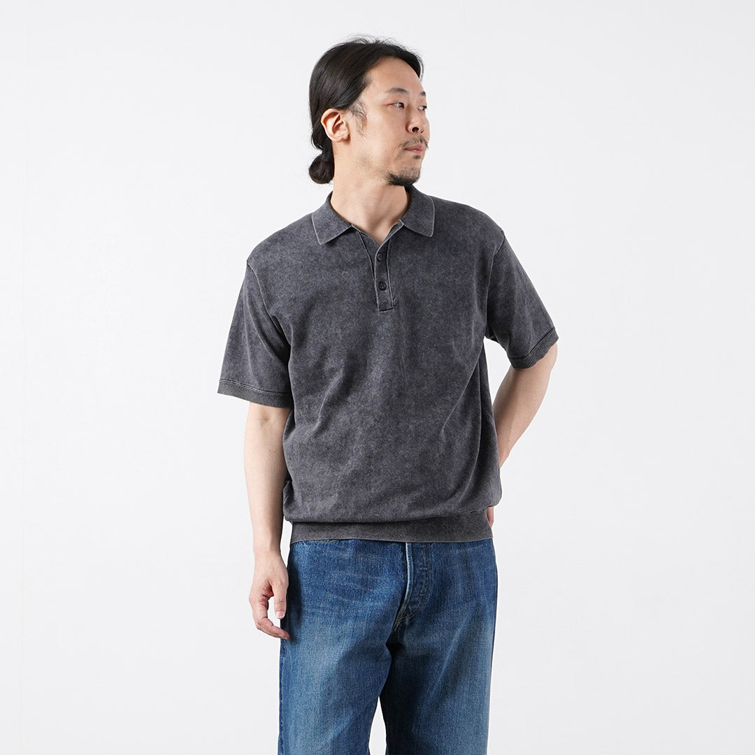 RYE TENDER / Odessa Pigment-Dyed Knit Polo Shirt