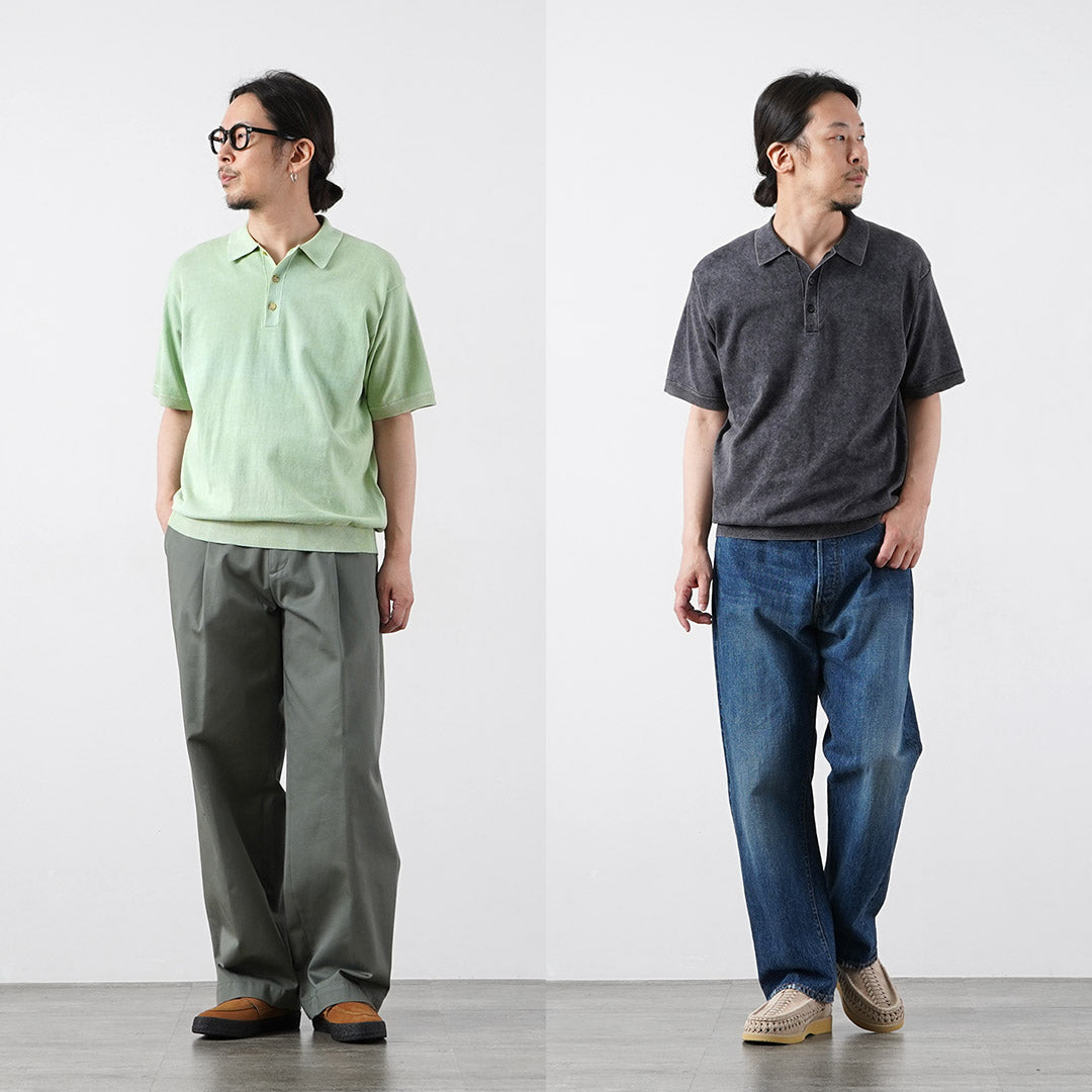 RYE TENDER / Odessa Pigment-Dyed Knit Polo Shirt