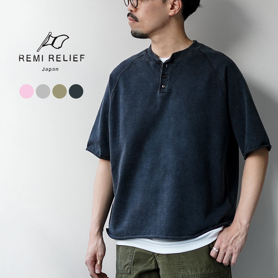REMI RELIEF / Supima French Terry Henley Neck S/S Crew Sweatshirt
