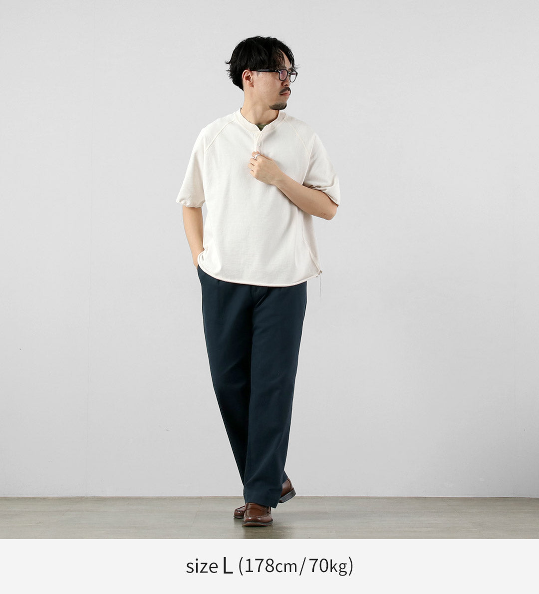 REMI RELIEF / Supima French Terry Henley Neck S/S Crew Sweatshirt