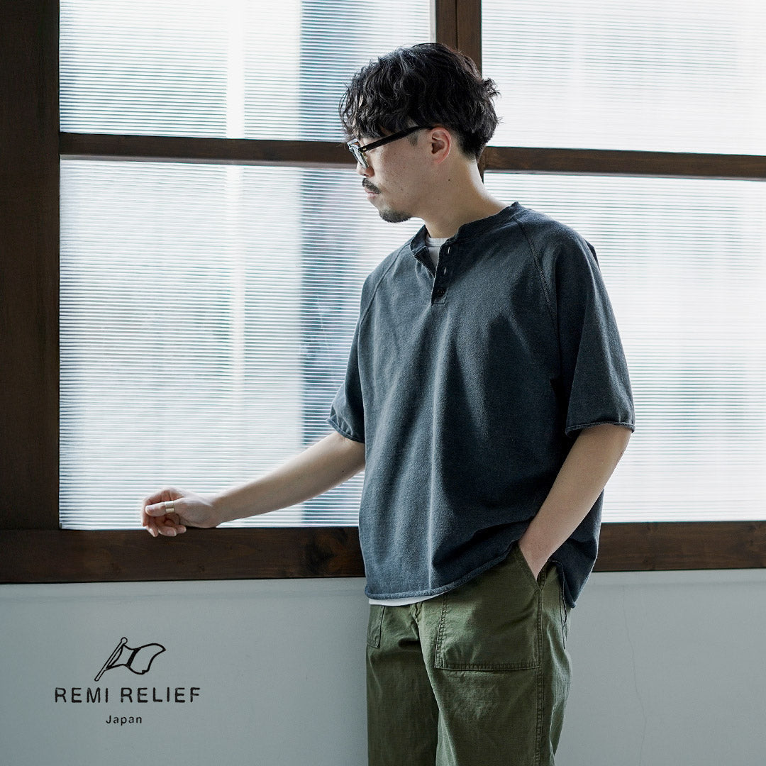 REMI RELIEF / Supima French Terry Henley Neck S/S Crew Sweatshirt