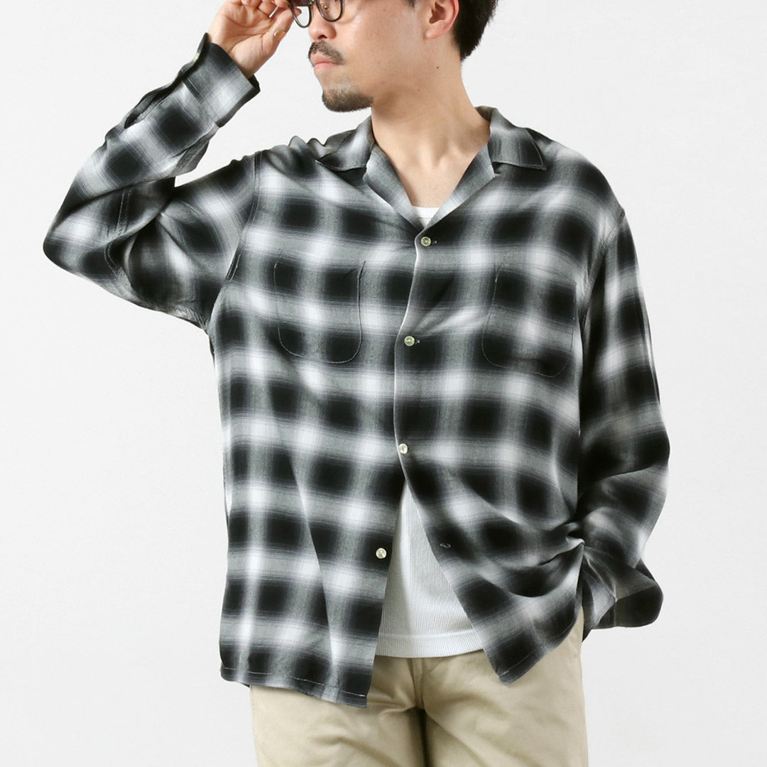 TOWNCRAFT / Chemise à col boucle à manches longues en rayonne ombrée des années 60