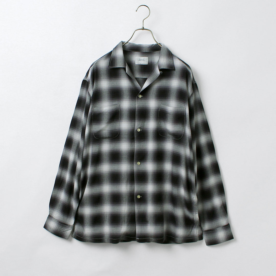 TOWNCRAFT / Chemise à col boucle à manches longues en rayonne ombrée des années 60