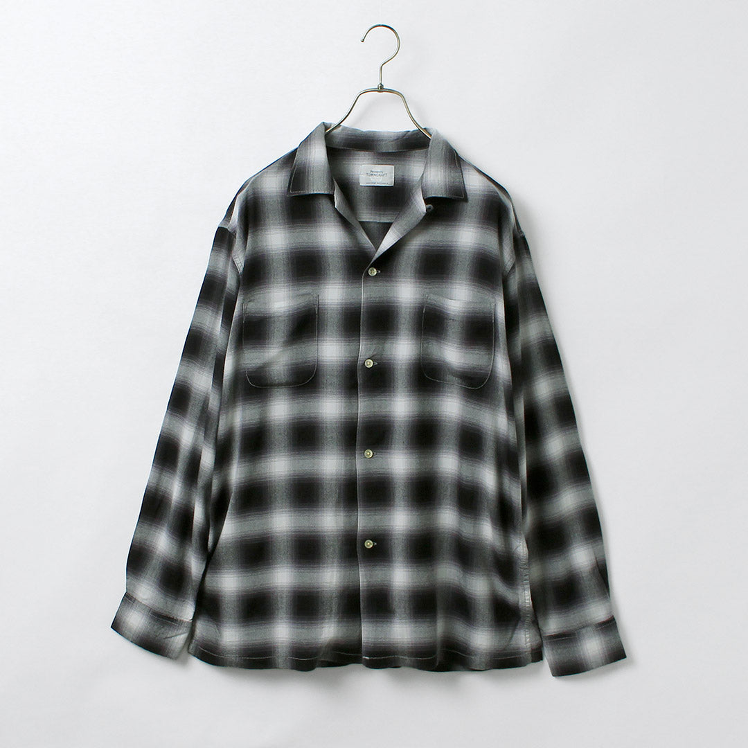 TOWNCRAFT / Chemise à col boucle à manches longues en rayonne ombrée des années 60