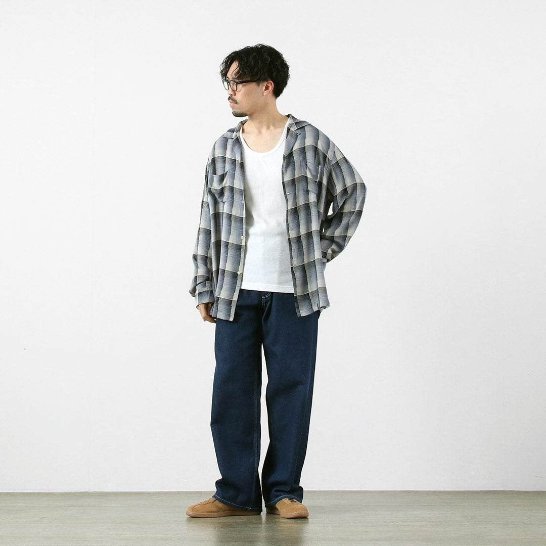 TOWNCRAFT / Chemise à col boucle à manches longues en rayonne ombrée des années 60