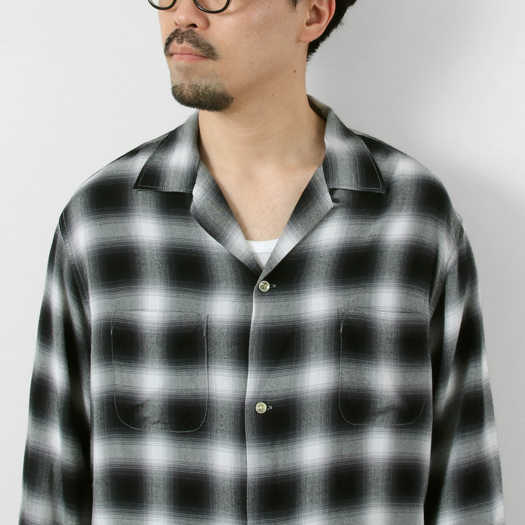 TOWNCRAFT / Chemise à col boucle à manches longues en rayonne ombrée des années 60