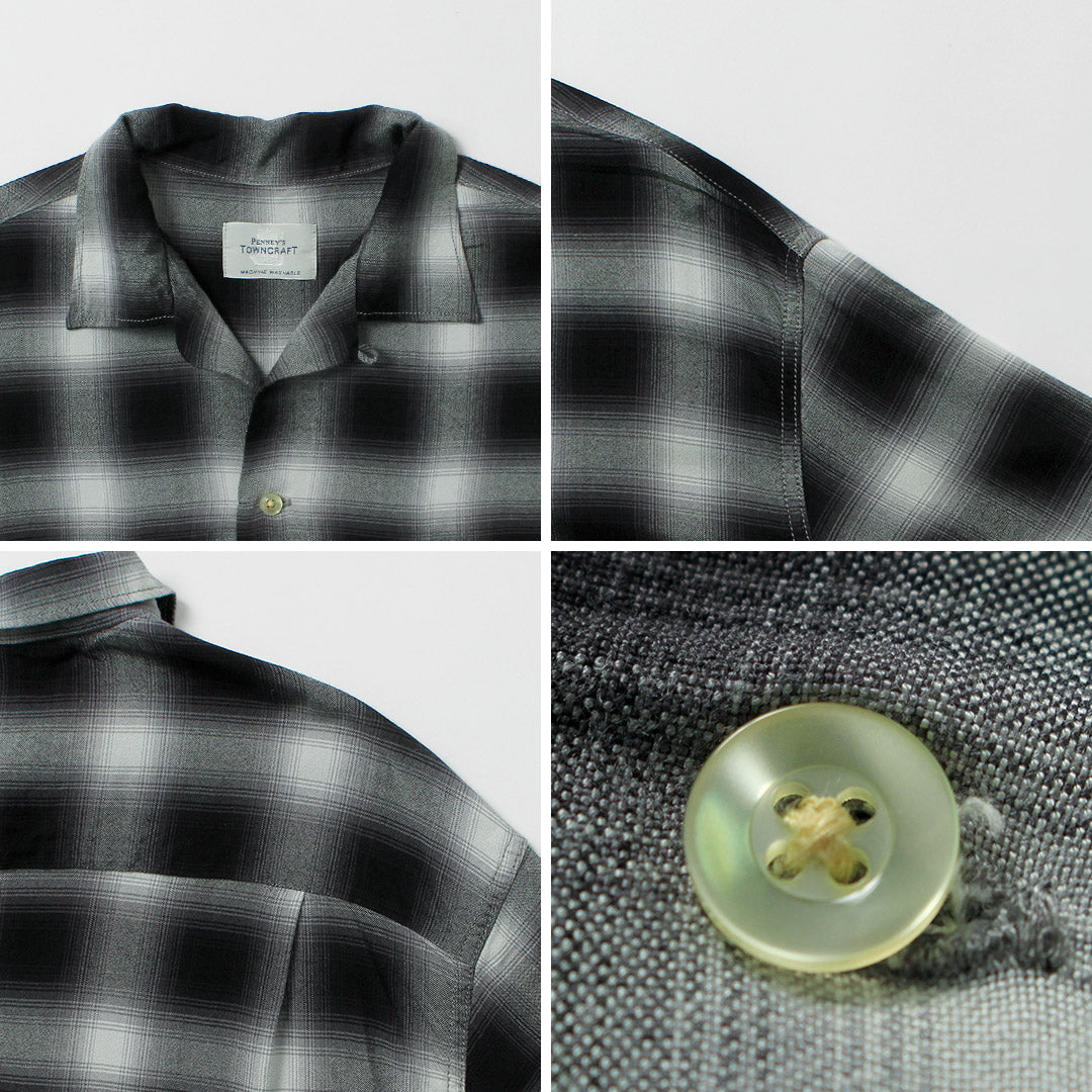 TOWNCRAFT / Chemise à col boucle à manches longues en rayonne ombrée des années 60