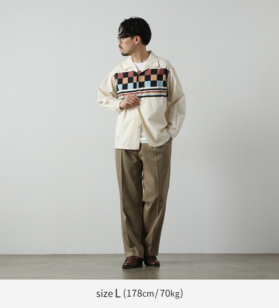 TOWNCRAFT / Printed Long Sleeve Loop Collar Shirt