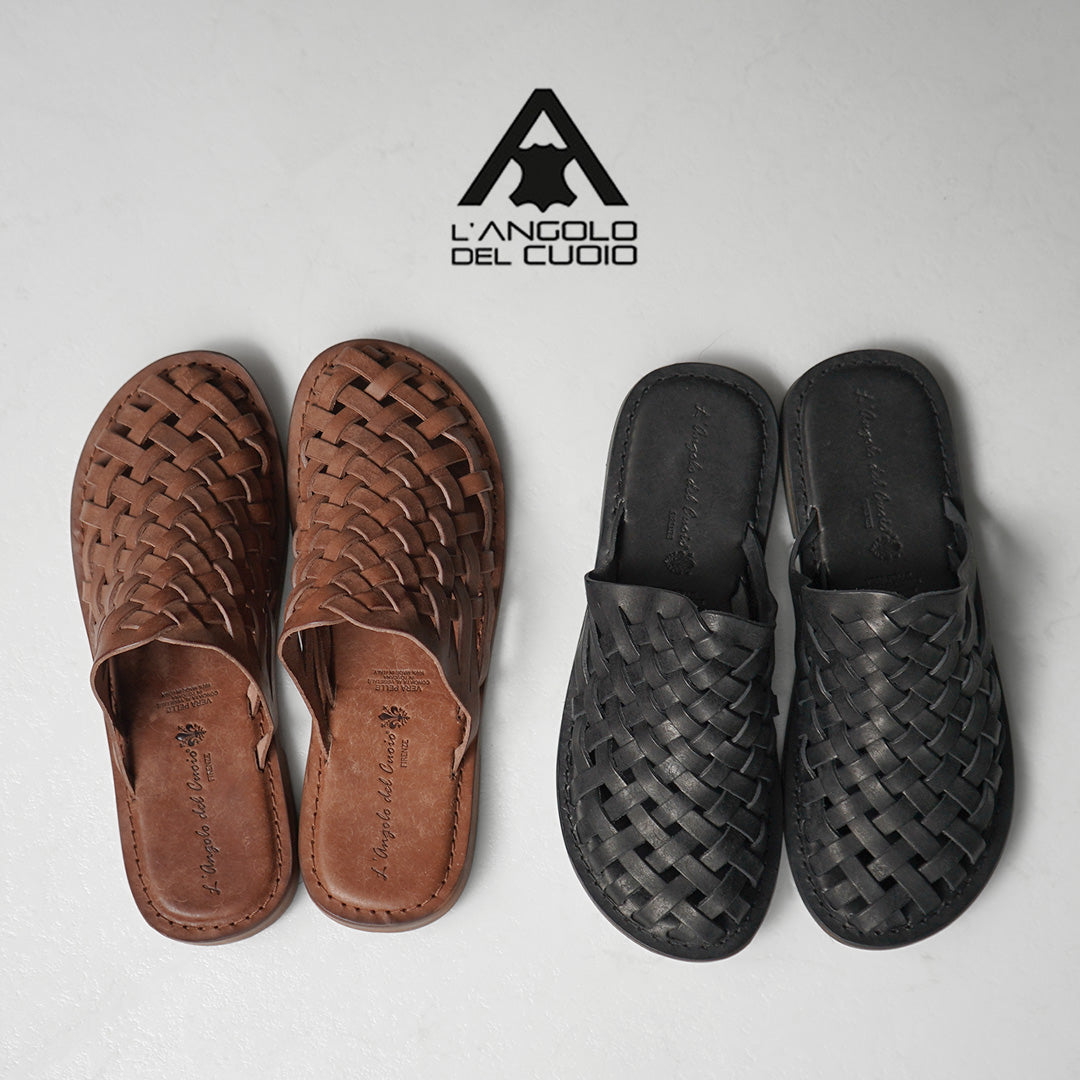 L'ANGOLO DEL CUOIO / Woven Leather Slide Sandals