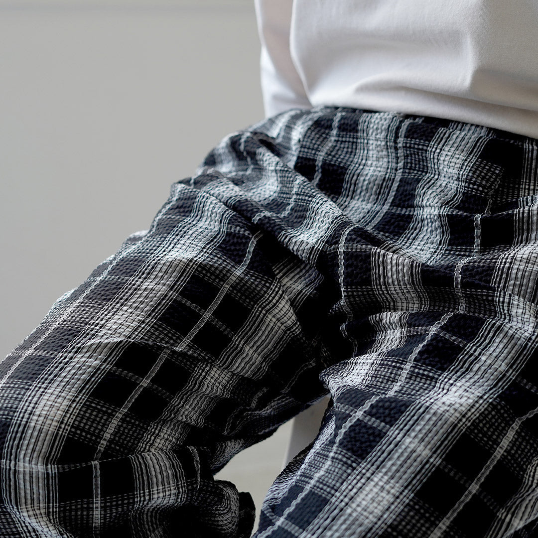 粗麻布服飾 / 泡泡紗格紋運動褲