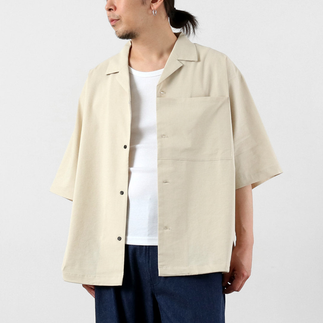 BASISBROEK / Dean 亞麻混紡彈性開領襯衫