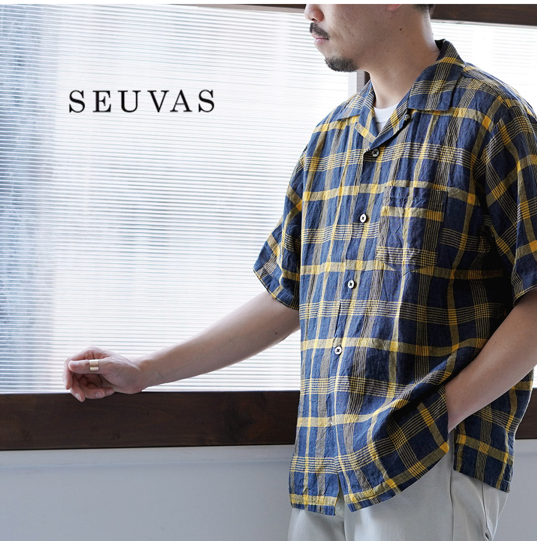 SEUVAS / Linen Open Collar Shirt