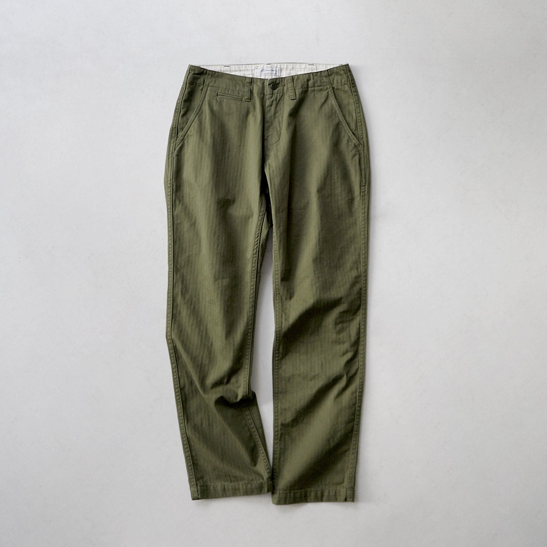 藍色再生布料/人字紋寬錐形復古長褲