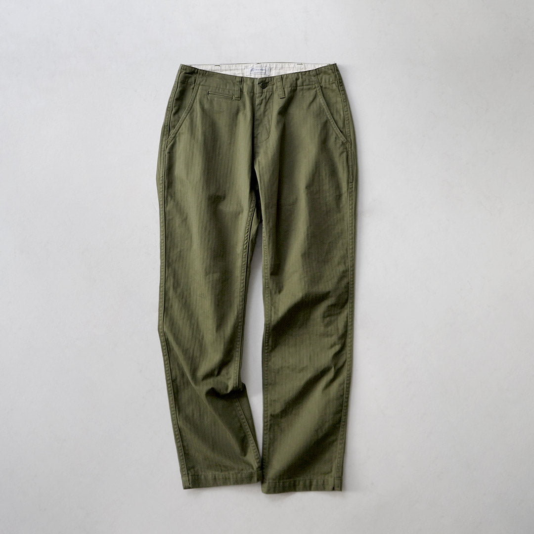 藍色再生布料/人字紋寬錐形復古長褲