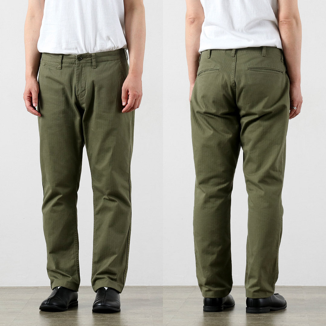 藍色再生布料/人字紋寬錐形復古長褲