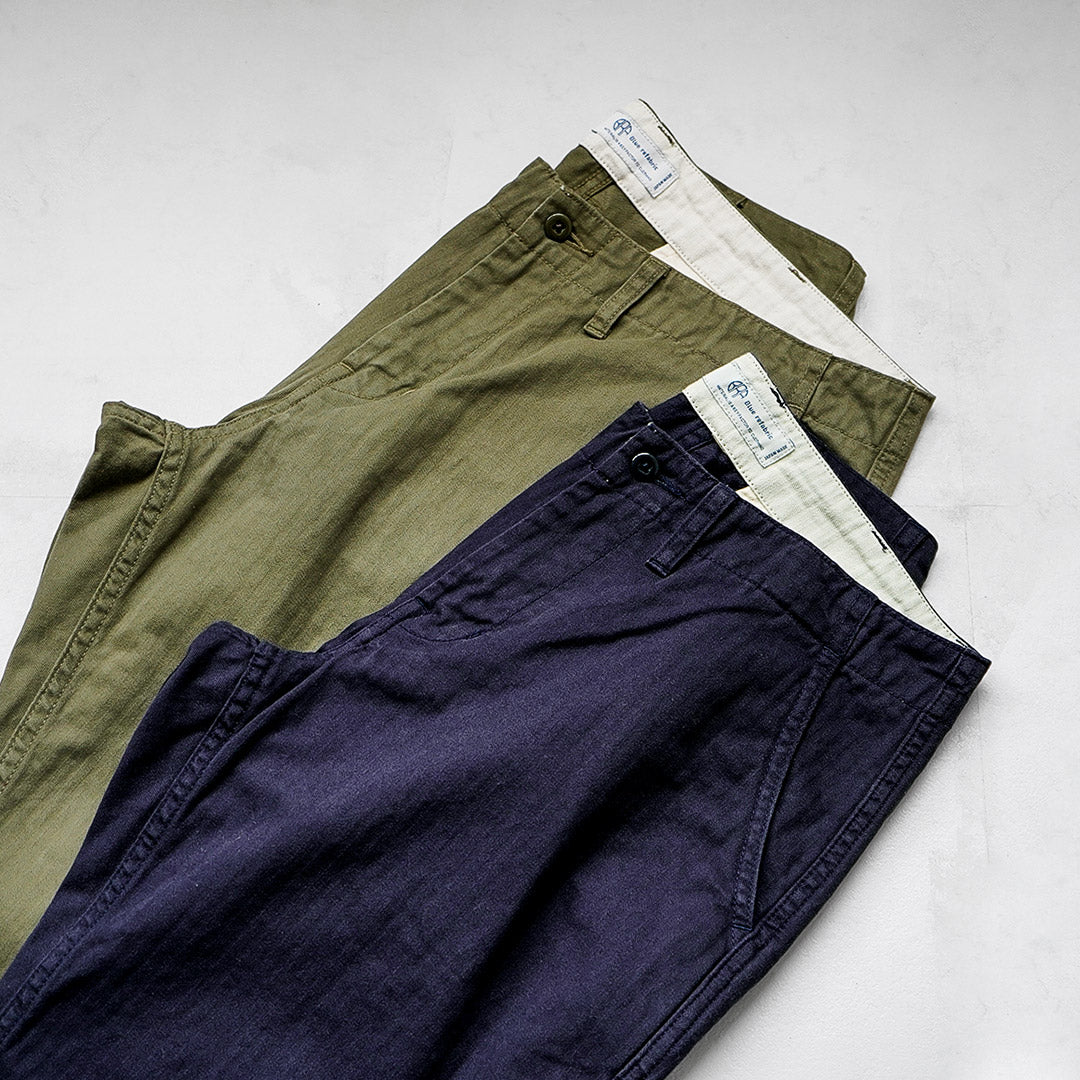 藍色再生布料/人字紋寬錐形復古長褲