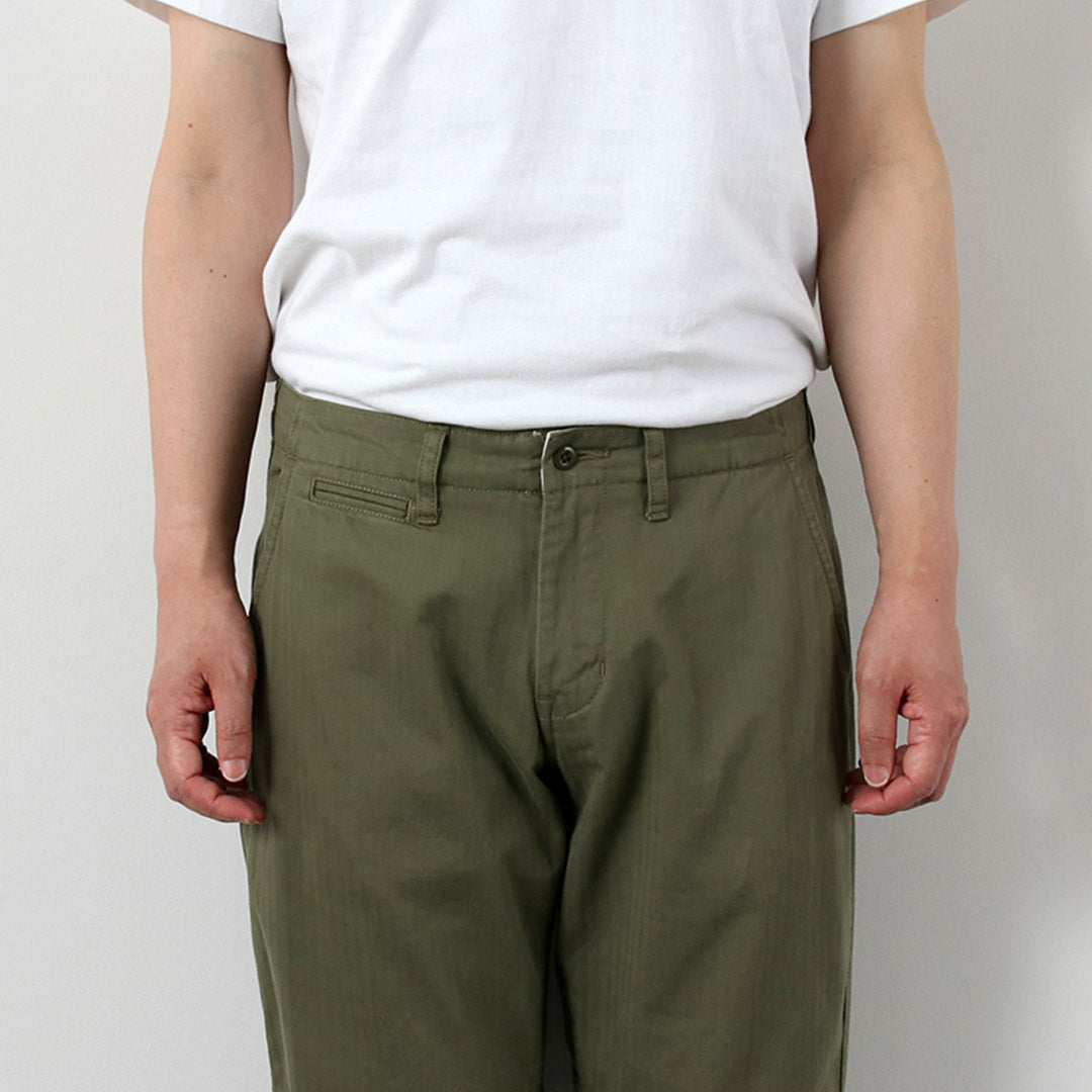 藍色再生布料/人字紋寬錐形復古長褲